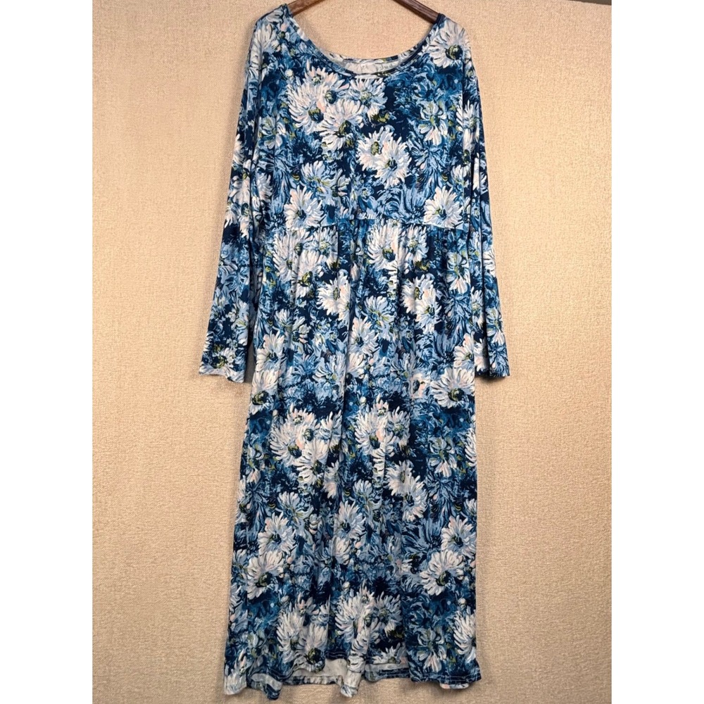 Blue Floral Long Sleeve Empire Waist Maxi Dress Plus Size Women Size 2X